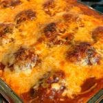 Almôndegas gratinada com purê de batatas