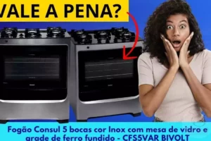 Fogão Consul 5 bocas cor Inox com mesa de vidro e grade de ferro fundido – CFS5VAR BIVOLT