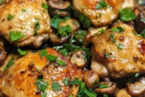 Coxas de Frango com Manteiga de Alho e Cogumelos
