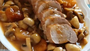 Lombinho de porco com molho de cogumelo e cerveja