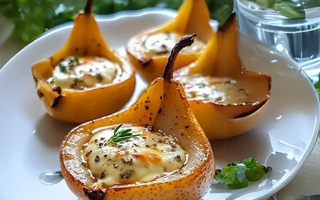 Peras Assadas com Gorgonzola e Mel