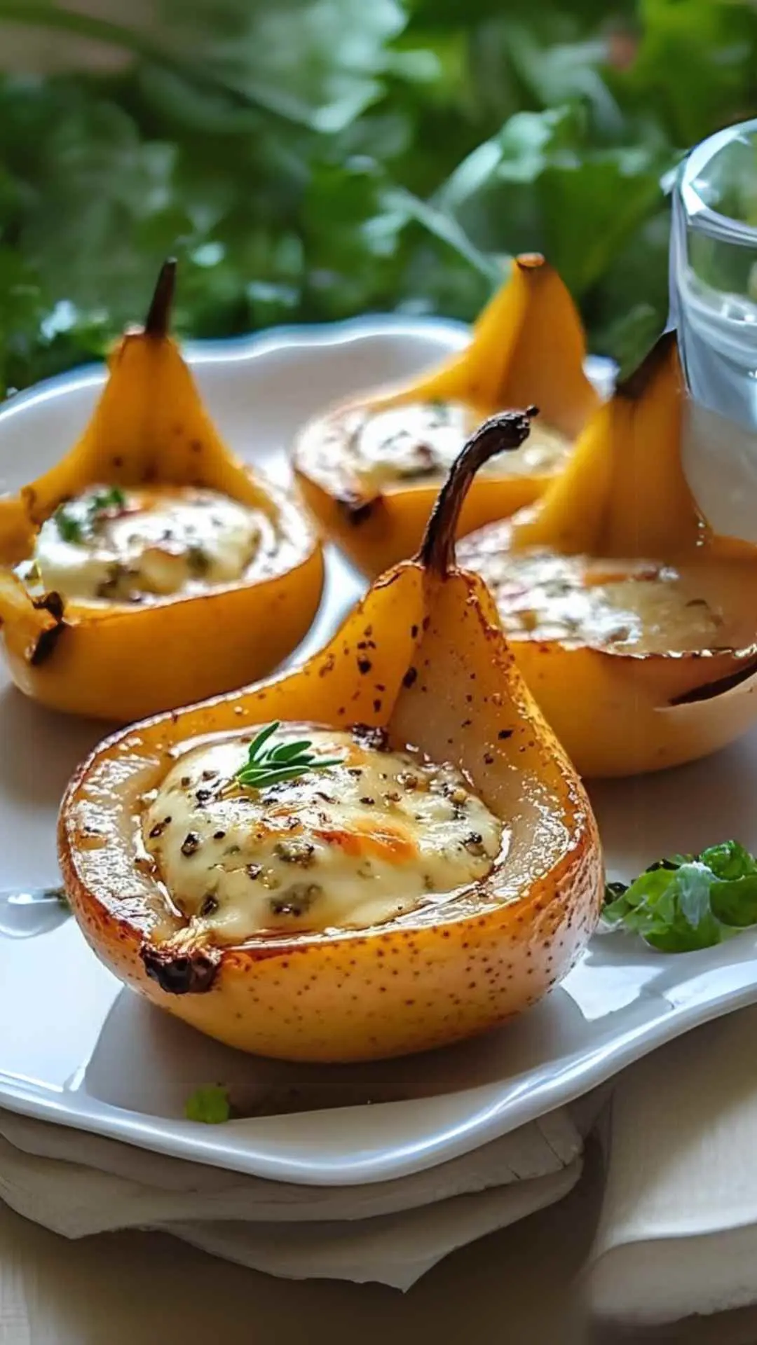 Peras Assadas com Gorgonzola e Mel