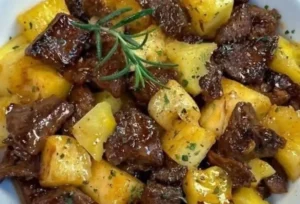 Carne com Mandioca na Manteiga de Alho