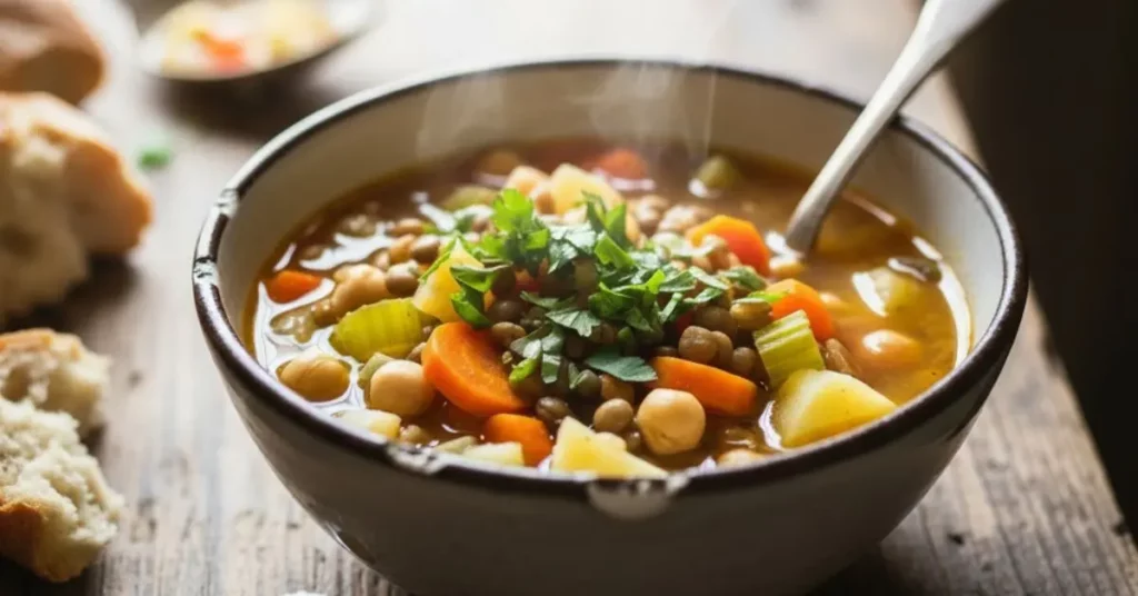 Como Fazer Sopa de legumes com grão-de-bico e lentilha