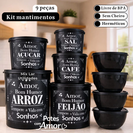 Kit de potes mantimentos 5 Peças + 4 potes bowl para cozinha — POTES COM AMOR